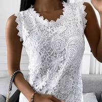 vintage lace jacquard t shirt women summer sleeveless solid color vest top ladies casual o neck camisole tank shirts plus size