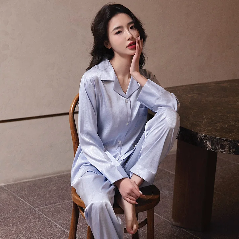 2023 New Pijama Mujer Women's Spring Summer Sleepwear Pajama Silk Satin Long-Sleeved Trousers Home Service Suit пижама женская