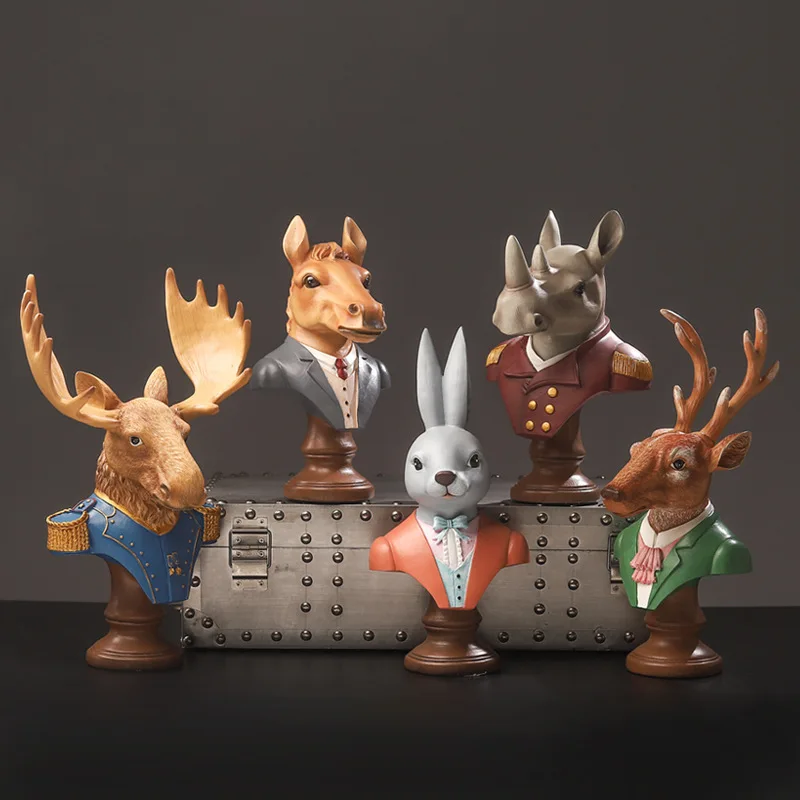 

Nordic Creative Resin Crafts Gentleman Deer Head Animal Ornaments Home Porch Wine Cabinet Decoration Furnishings Home Decor
