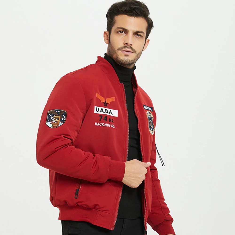 

Fashion Bomber Jacket Men 2021 Autumn Cotton Liner Baseball Jackets Red Blue Black Army Color Hip Hop Streetwear Military Coats