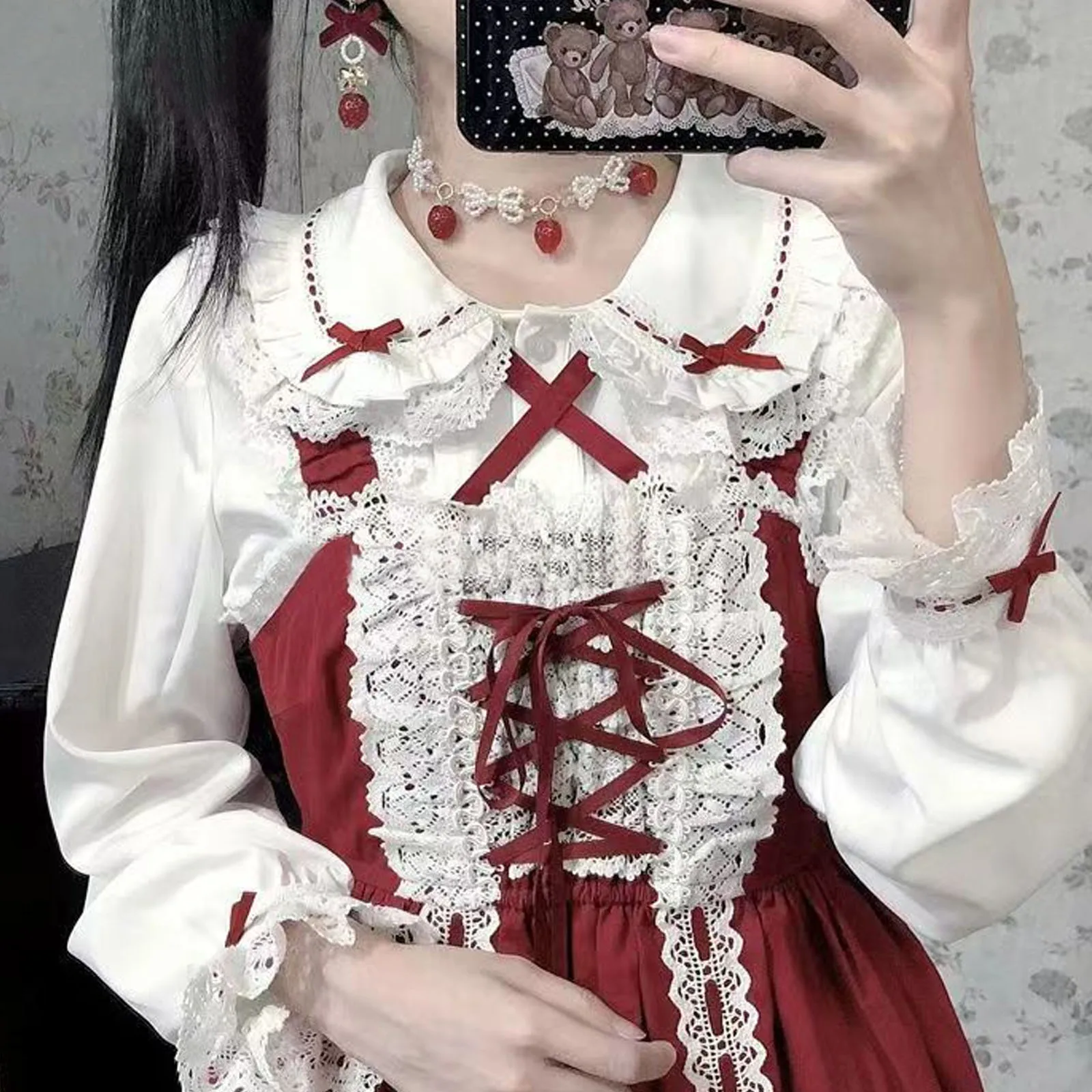 Кружевные блузки в японском стиле Лолита с оборками летние женские милым круглым