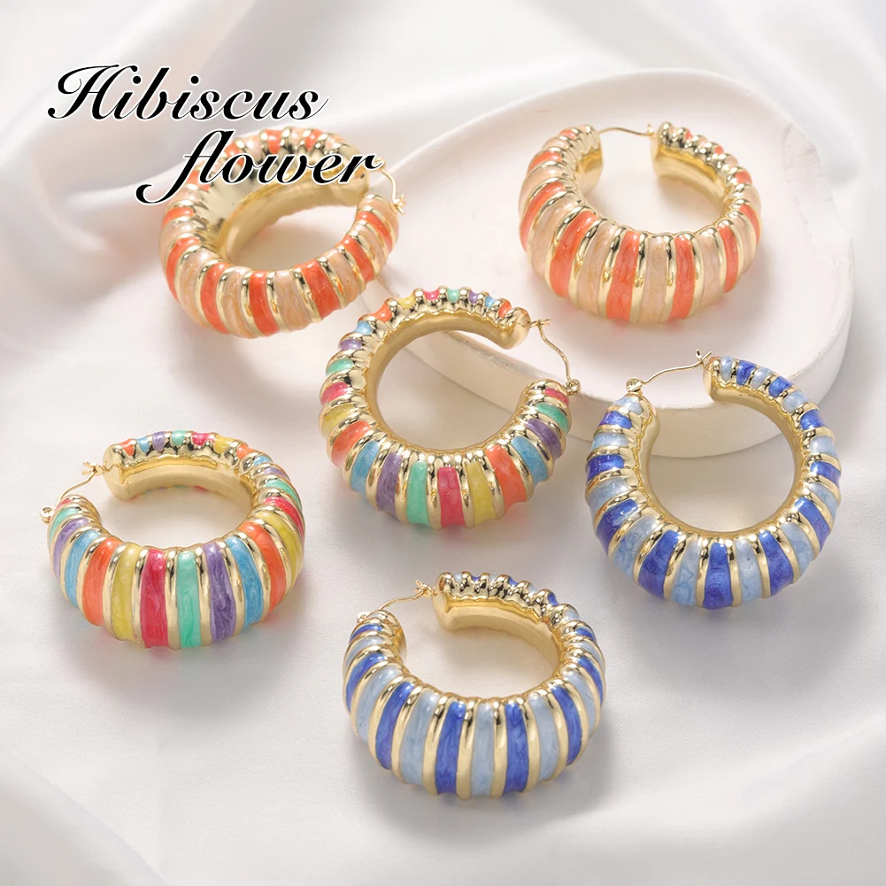 

Hibiscus Flower y2k Ear Jewelry Snap Dripping Oil Earring Original And Funny Rainbow Colors Earrings for Women 2023 Trending