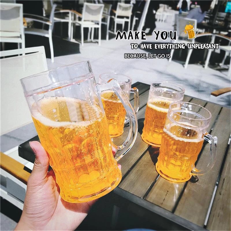

450ml Creative Cool Double Beer Glass Mezzanine Summer Fake Thickened Cup With Handgrip Transparent Beer Mugs Bar Supplies