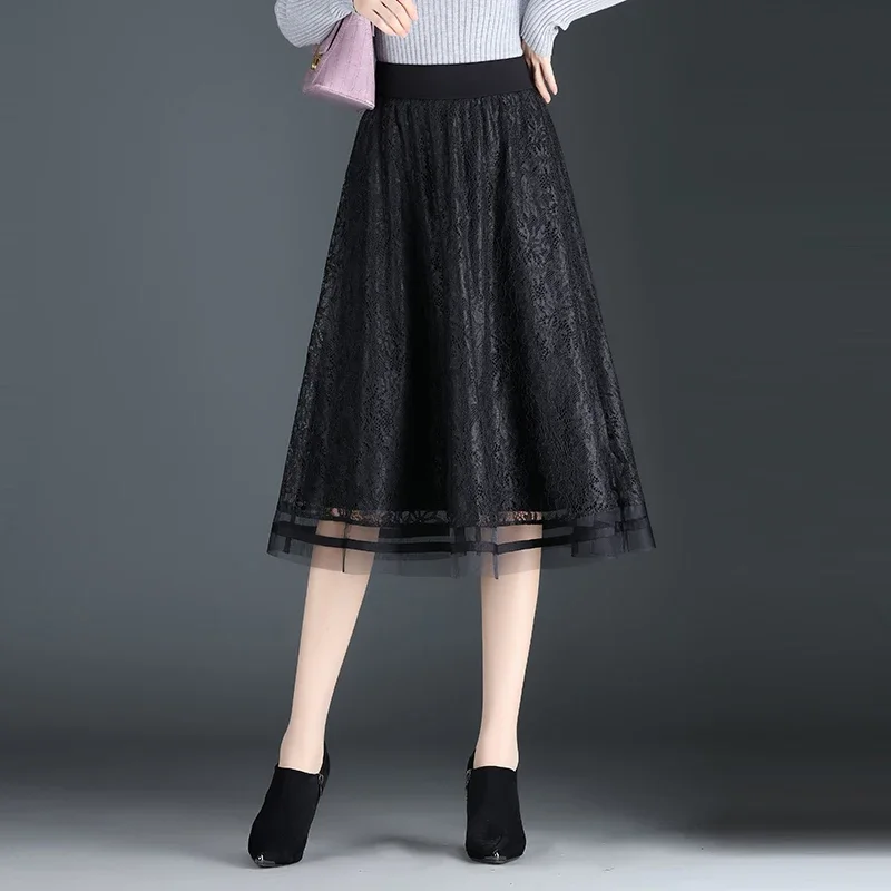 Женская черная кружевная плиссированная юбка на осень/зиму 2024 модная женская до