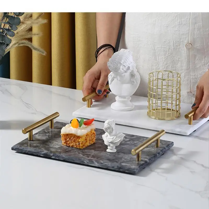 

Light Luxury Household Storage Tray Marble Tray for Bathroom Rectangular Jewelry Storage Tray Kitchen Dish Storage Plates