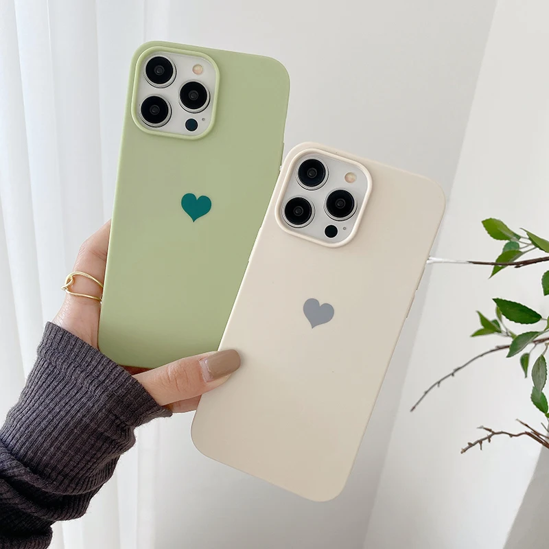 Матовый мягкий чехол из ТПУ ярких цветов с сердечками для iPhone 14 13 12 11 Pro Xs Max 8 7 Plus X Xr