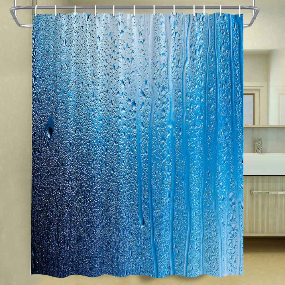 

Water Drops Glass Shower Curtains Dark Blue Water Droplets Bath Decor Curtain Machines Washable Fabric Bathroom Accessories Sets