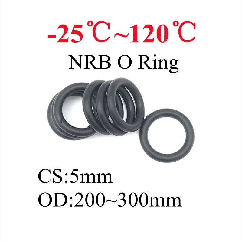 

5pcs NBR O Ring Oil Sealing Gasket Thickness CS 5mm OD 200 ~ 300mm Automobile Nitrile Rubber Round Shape Corrosion Resist Washer