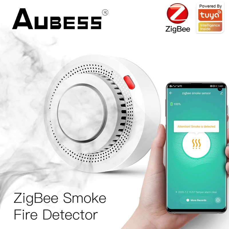 

Aubess Tuya Smart Zigbee Smoke Detector Smart Fire Alarm Progressive Sound Photoelectric Smoke Sensor Work With Tuya Zigbee Hub
