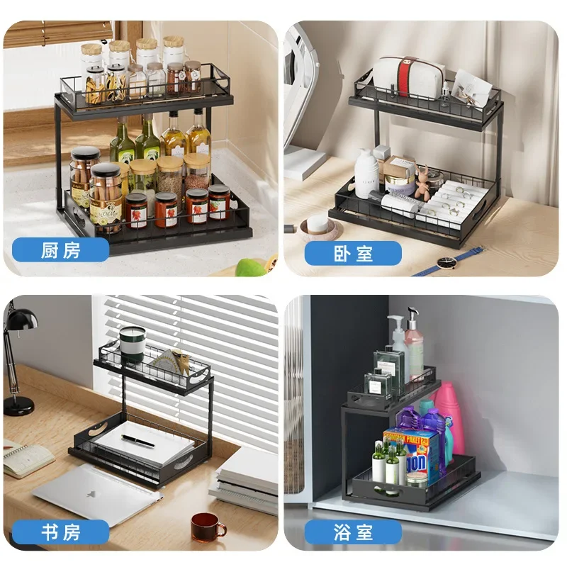Новая двухслойная кухонная полка для хранения приправ выдвижной шкаф ванной