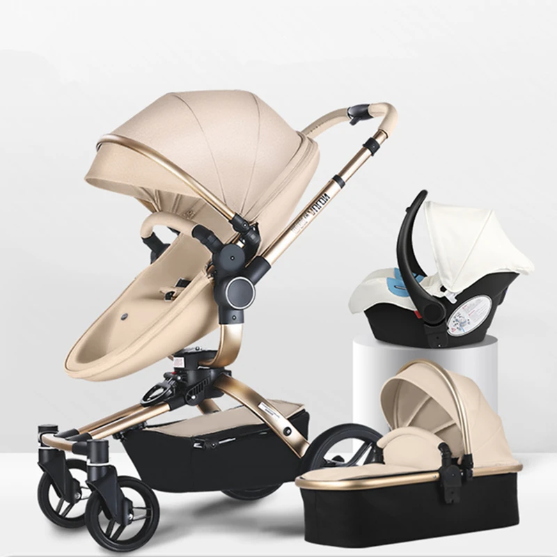 

AULON High Landscape Baby Stroller 3 in 1 With Car Seat and Stroller Luxury Infant Stroller Set Newborn Baby Car Seat Trolley