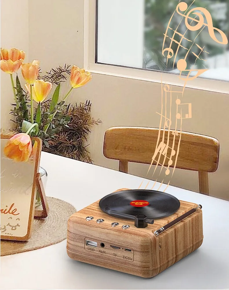 

Atomic Vinyl Record Player Bluetooth Speaker Creative Retro Audio Radio HIFI Sound Effect Super Long Standby Bluetooth Speaker