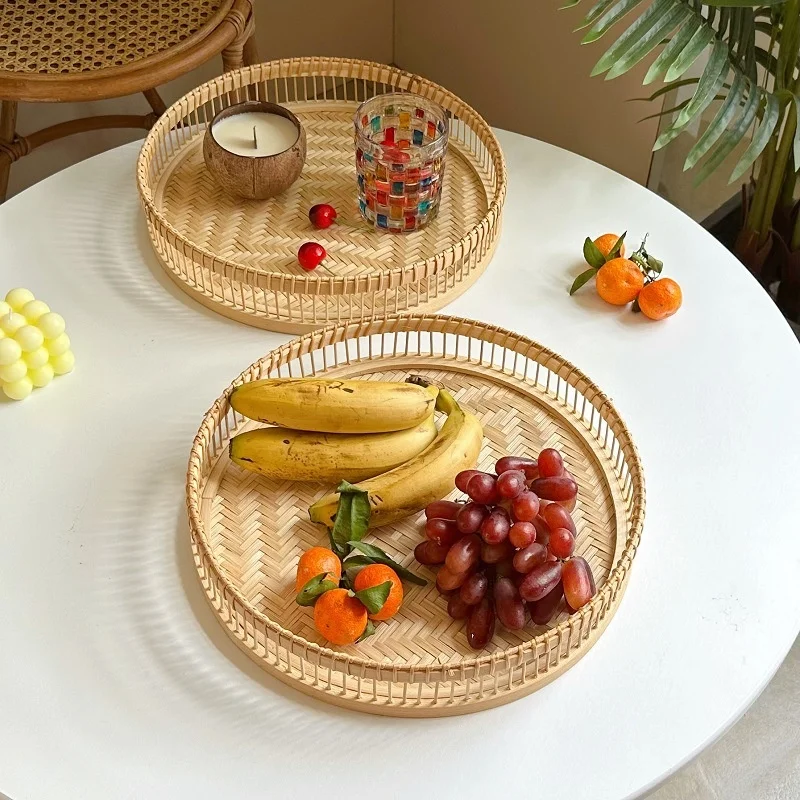 

CAMIGEL Woven Fruits Tray Bamboo Woven Fruit Basket Tea Snacks Bread Service Basket