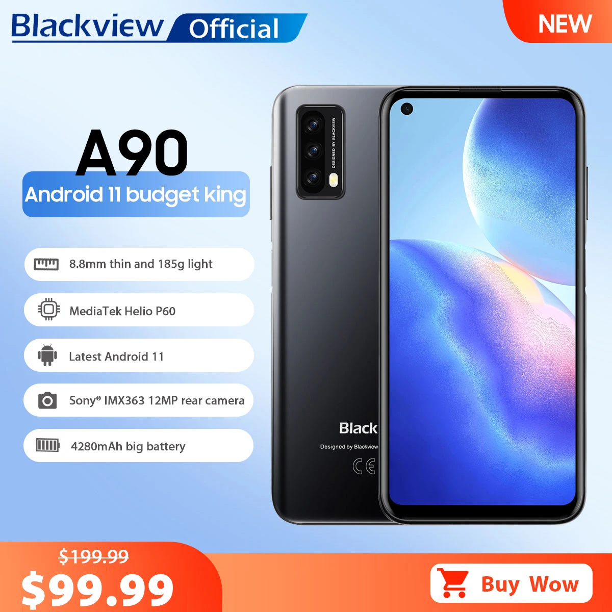 Blackview A90 Smartphone Helio P60 Octa Core 12MP HDR Camera Mobile Phone 4GB+64GB 4280mAh Android 11 Telephone 4G LTE Celular