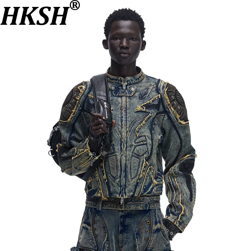 Фото HKSH весна осень зима новые мужские куртки Tide Punk Tiger Stripe с вышивкой двойные джинсовые куртки в стиле пэчворк шикарные пальто Ins Vibe HK16715 №1