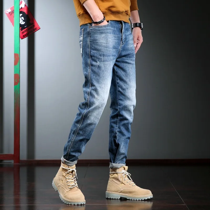 2022 Fashion Jeans Men Casual Pencil Pants Cotton Straight Jean Korean Style Streetwear Blue Denim Trousers