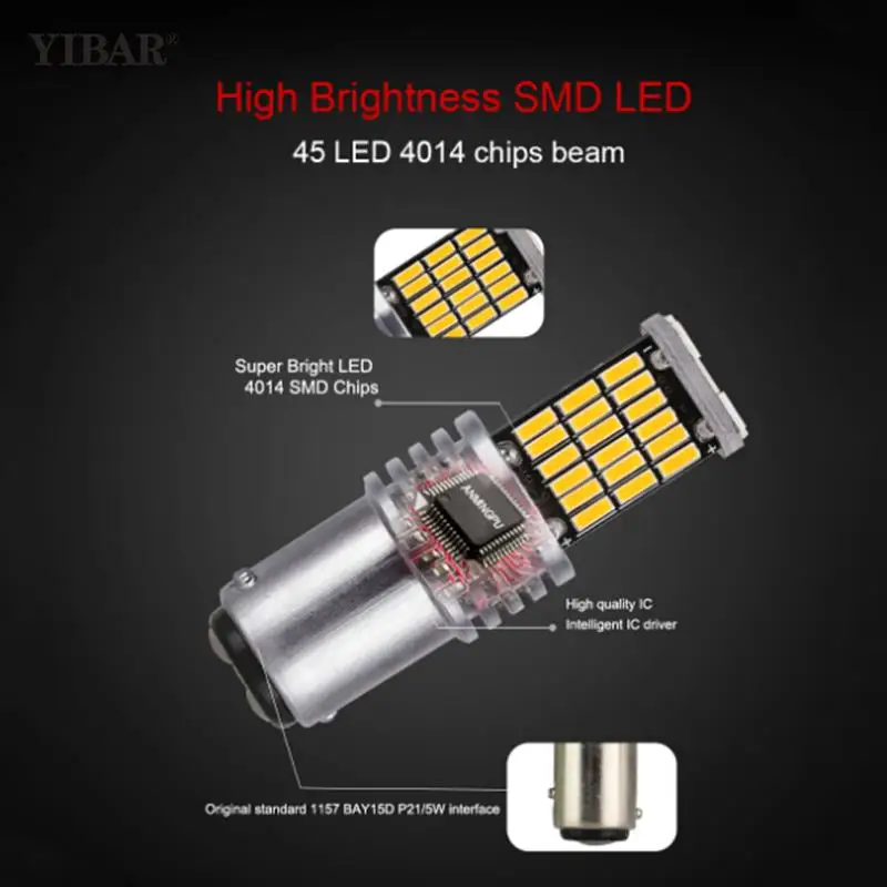 

1 шт. сигнальная лампа Bay15d Led Canbus P21/5W Led 1157 45 led smd 4014 стоп-сигнал задний фонарь светодиодная автомобильная лампа