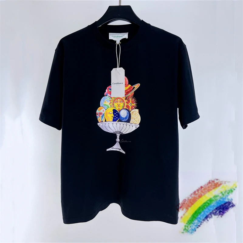 

2023ss футболка Касабланка для мужчин и женщин 1:1 Высококачественная свободная футболка Топ Футболка с внутренними бирками