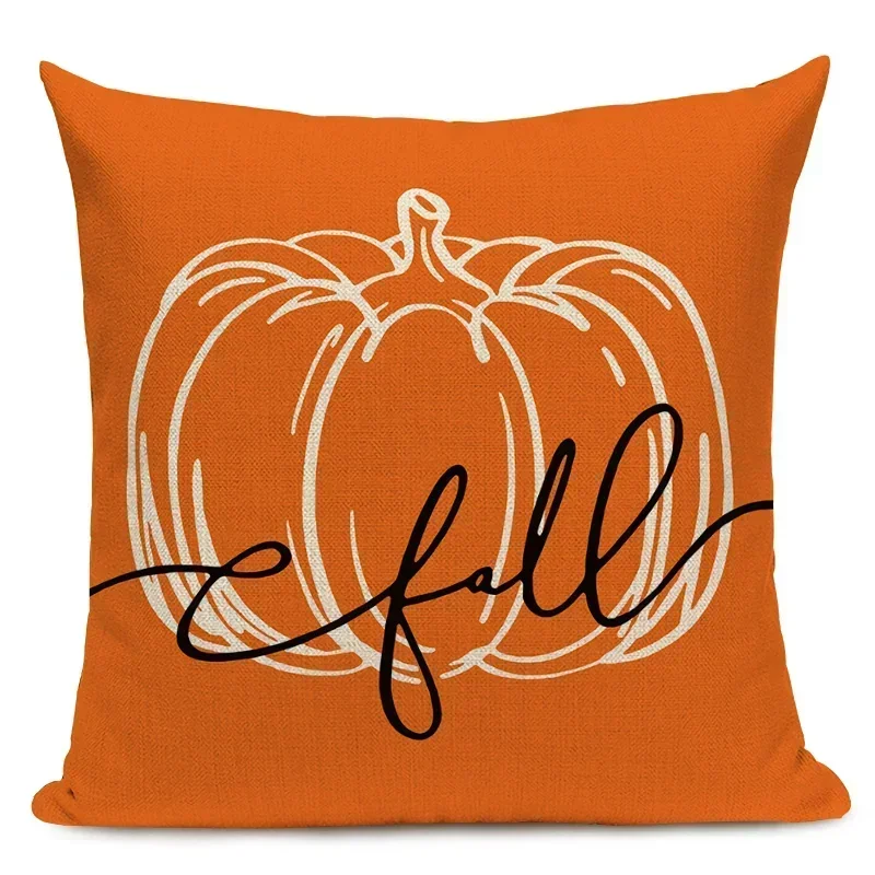 

Льняная наволочка для подушки оранжевая полосатая 45x45 см