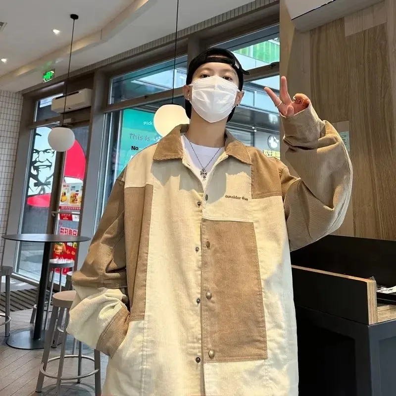 Куртка мужская Вельветовая в винтажном стиле модная рубашка с лацканами цветная