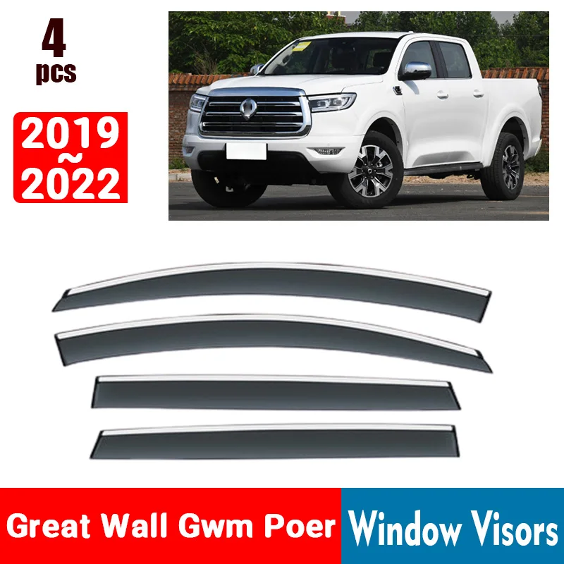 FOR Great Wall Gwm Poer 2019-2022 Window Visors Rain Guard Windows Rain Cover Deflector Awning Shield Vent Guard Shade Cover