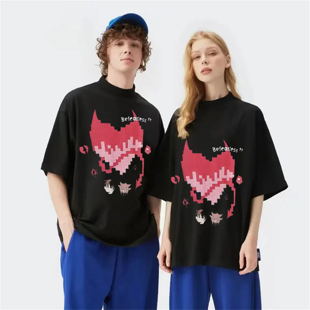 

2023 модная летняя футболка, уличная одежда в стиле харадзюку, с дьявольским сердцем, с мультяшным графическим принтом, панк, готические футболки большого размера, хип-хоп топы