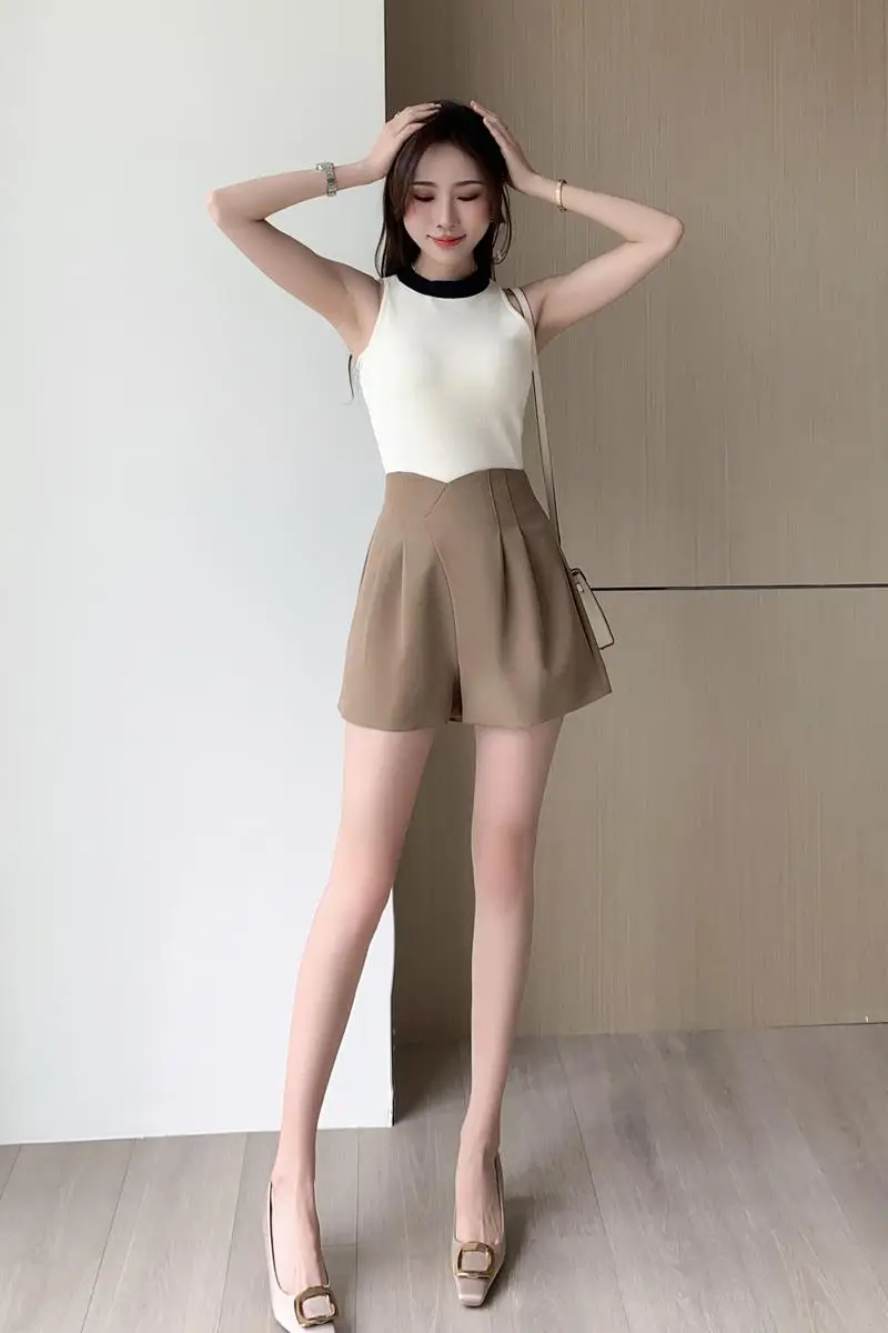 Korean Fashion Shorts for Women 2023 Summer Suit Shorts Women New High Waist Shorts Casual Wide Leg Pants A-line OL Shorts Skirt