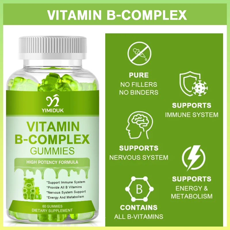 

B-Complex Vitamin Supplements (B12 B1 B2 B3 B5 B6 B9 Folic Acid &Biotin) for Relieve Stress Improve Immunity System