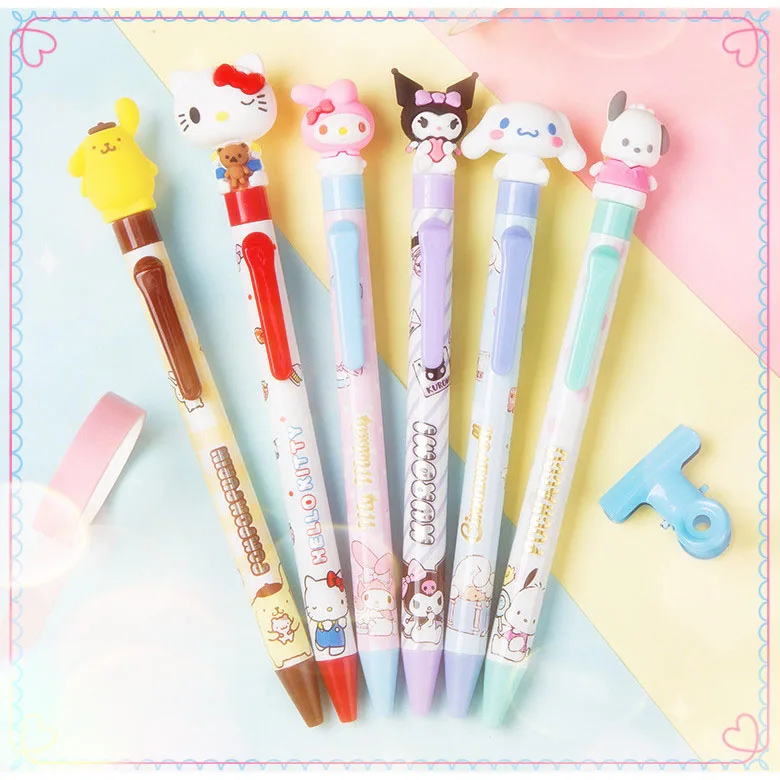 

6 шт. кавайная Sanrioed Kuromi Mymelody Kitty Cinnamorol Милая анимационная мультяшная Водяная ручка нейтральная черная ручка 0,5 мм авторучка для подписи
