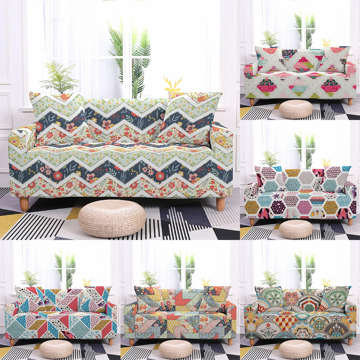 

New Product Sofa Cover Geometric Pattern 3D Printing All-inclusive Spandex Couch Cover Dust-proof Scratch-proof Cushion Cover