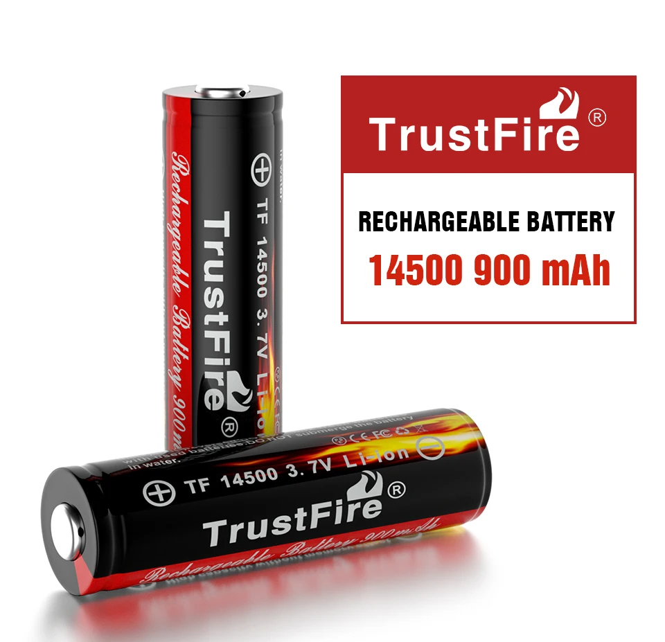 TrustFire-batería de iones de litio recargable, pilas AA 100%, 14500, 3,7 v, 900mAh, para linterna, juguete, calculadora, Gamepad