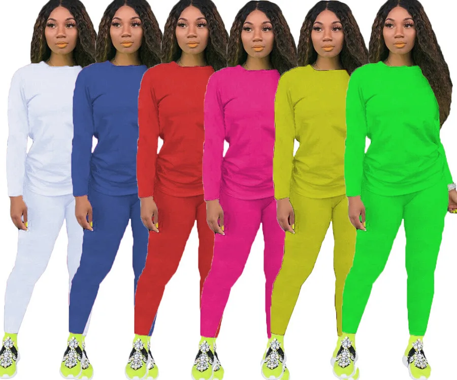 Autumn and Winter New Women's Solid Color Two-piece Sportswear Long-sleeved T-shirt Trousers Ensemble Femme 2 Pièces été