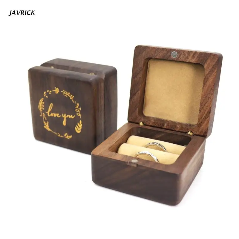

Ring Box for Wedding Ceremony Wooden Double Square Ring Bearer Holder for Engagement Proposal Rustic Ring Box Jewelry