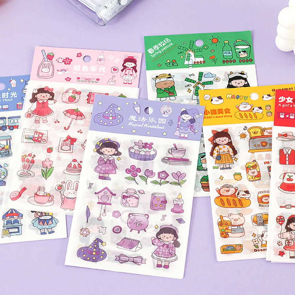

4Sheets/Set Cartoon Hand Account Stickers DIY Scrapbooking Photo Album Diary Kawaii Decorative Stickers Student Stationery