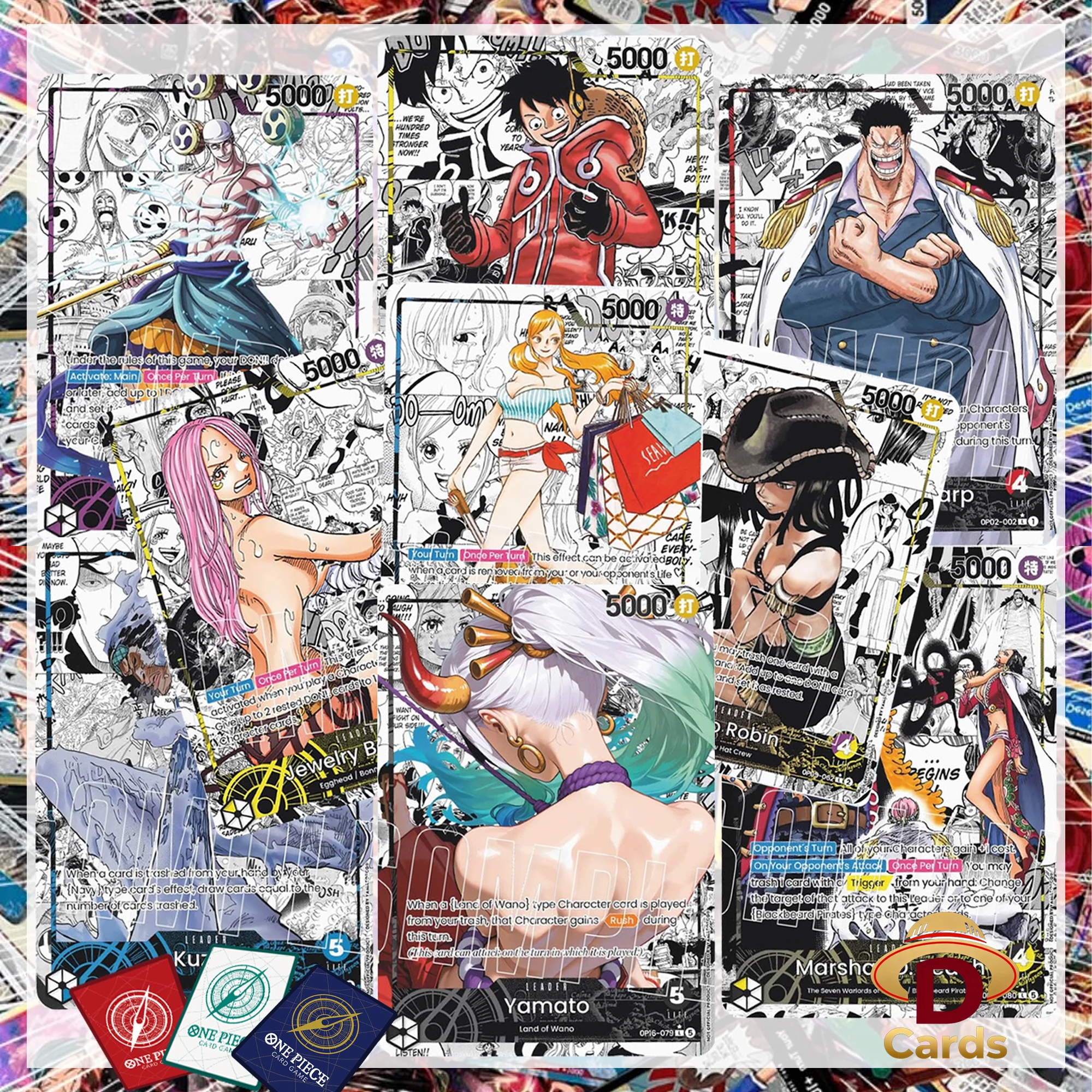 Фото Коллекционный набор карт One Piece: Ямато, Энел, Робин, Нами, Бонни, Гарп, Блэк Бирд – персонажи аниме для хобби и игр №1