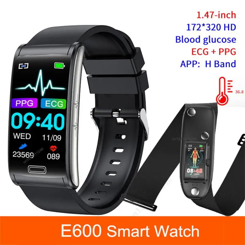

Умные часы E600 ECG для мужчин и женщин, неинвазивные Смарт-часы с функцией измерения уровня сахара в крови, сердечного ритма, артериального дав...