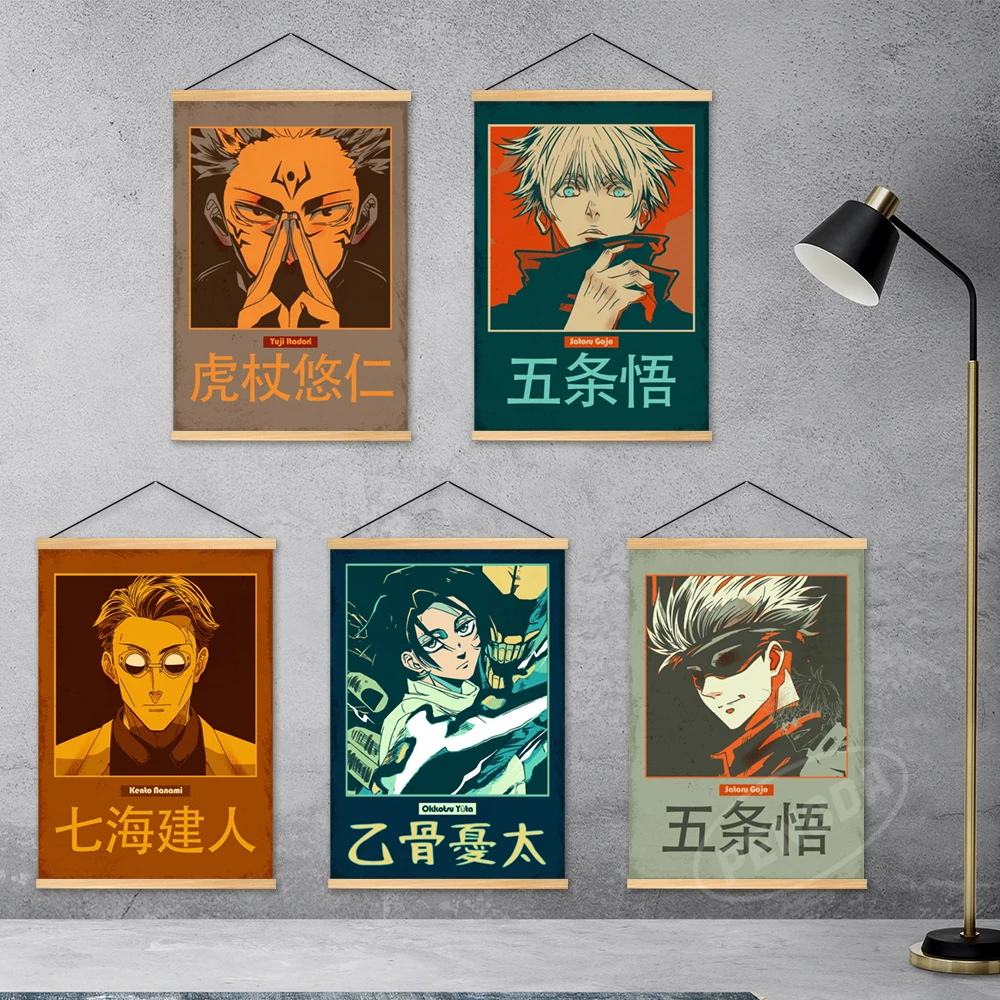 

Wall Art Poster Jujutsu Kaisen Modular Wooden Hanging Itadori Yuji Gojo Satoru Canvas Home Decor Anime Pictures Printed Painting