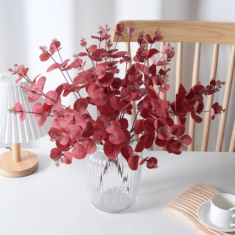 

Simulated 16 Fork Eucalyptus Leaf Apple Leaf Handheld with Flower Material Plants