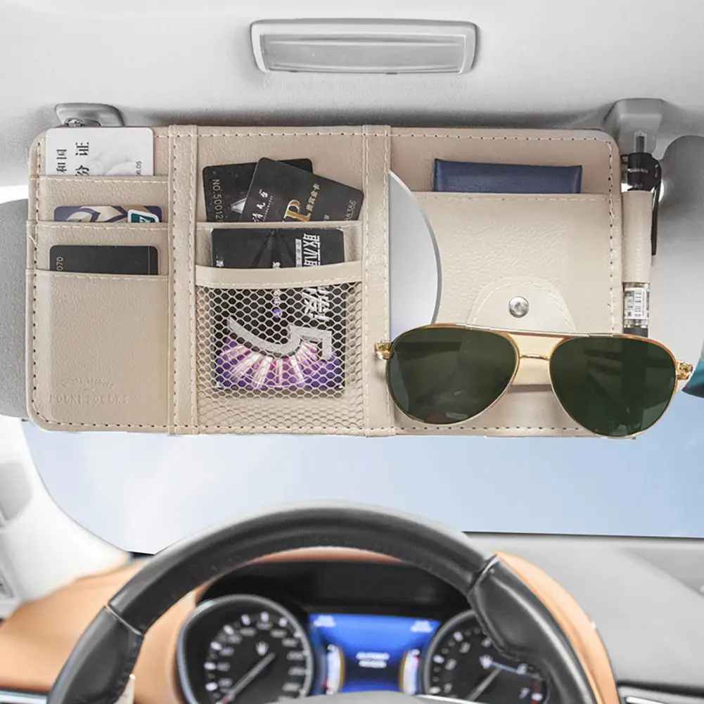 

Sun Visor Card Holder High Capacity Multifunctional Fine Stitching Tidying Retractable Sun Visor Pocket Organizer Pouch for Car