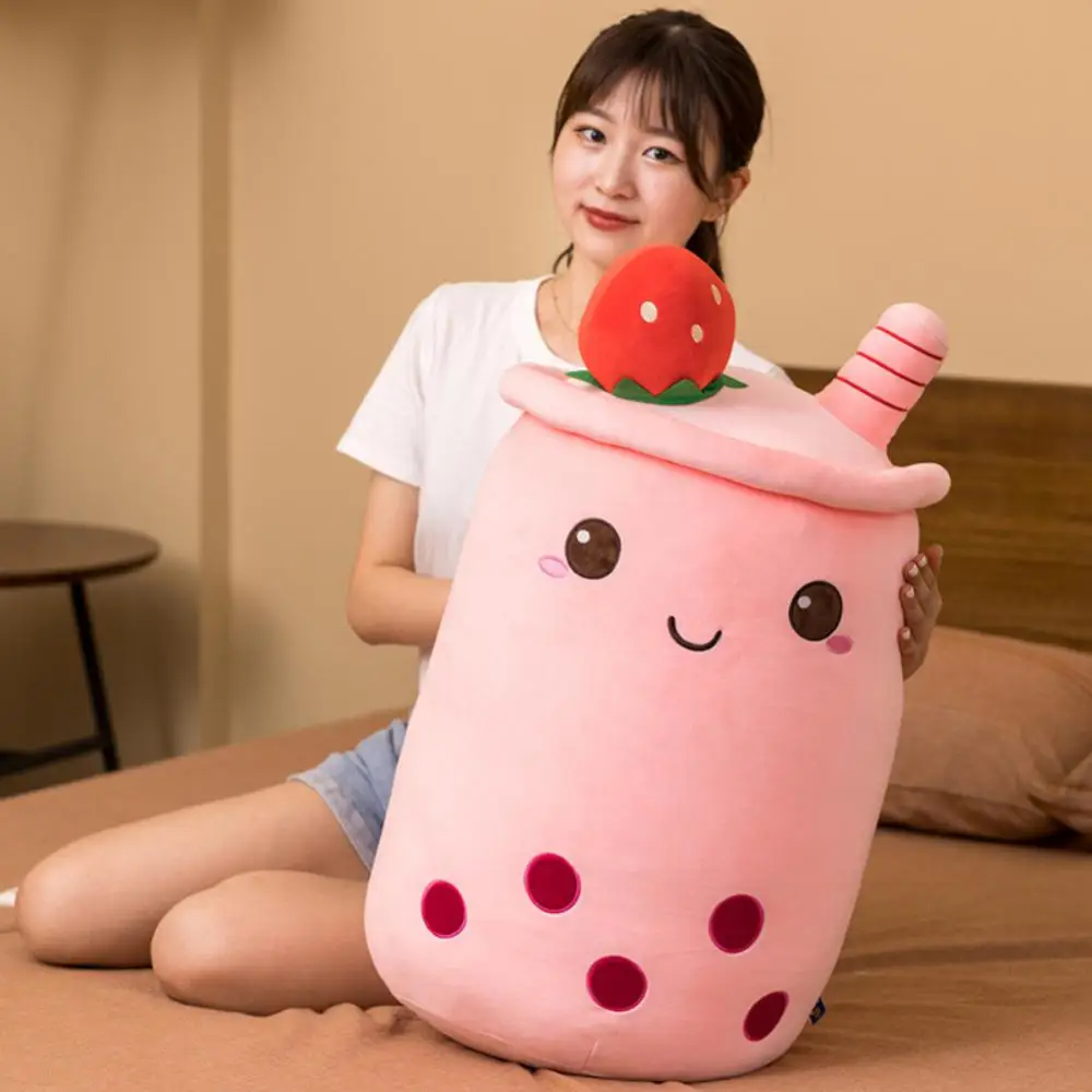 

Cute Fruit Drink Plush Stuffed Soft Pink Strawberry Milk Tea Plush Boba Tea Cup Toy Bubble Tea Pillow Cushion Kids Gift Pillow