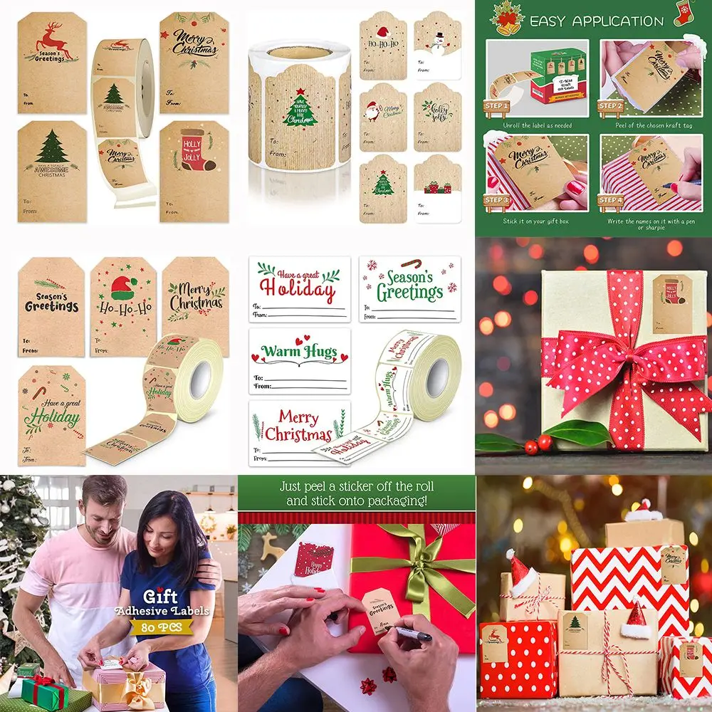 

300 шт. рождественские этикетки-Уплотнители для конвертов, подарочные Упакованные наклейки, крафт-бумага, ручная работа, наклейки на рождественскую елку, лось, Скрапбукинг для вечерние