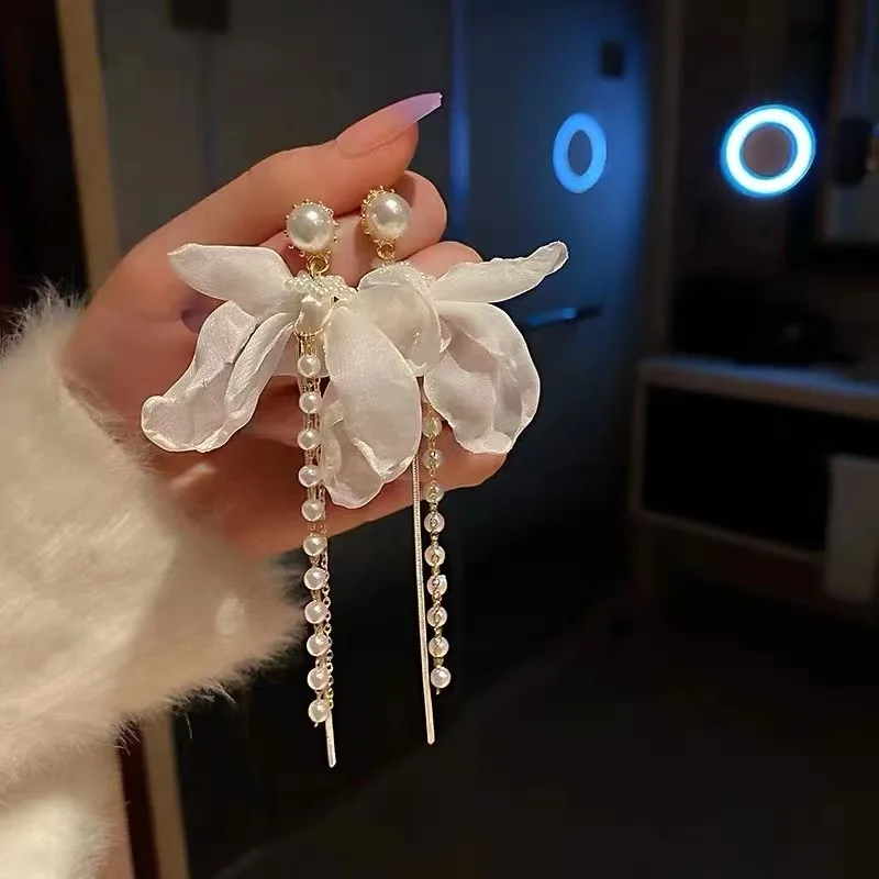

Women's Summer Lace Bow Pearl Tassel Earrings Fashion Simple Women Jewelry Exquisite 2023 Trend Fashion Stud Earrings