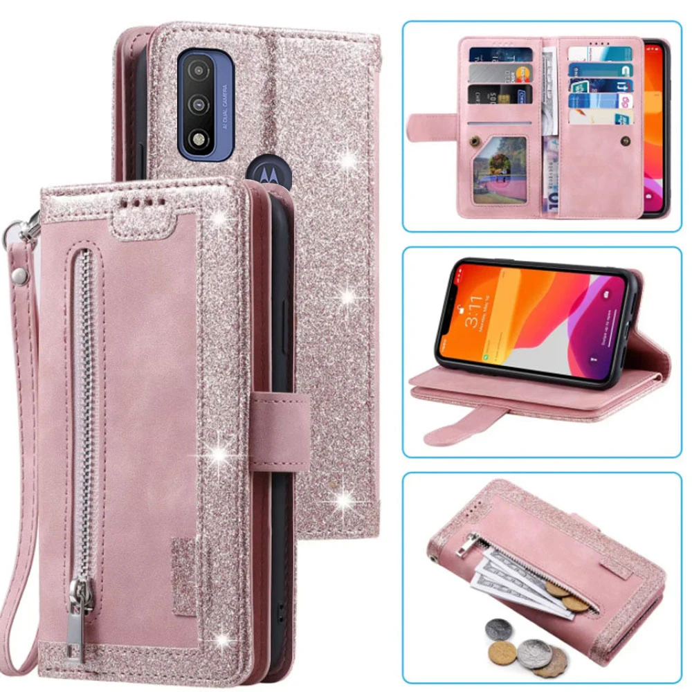 

9 Cards Wallet Case For Motorola MOTO G Pure Case Card Slot Zipper Flip Folio with Wrist Strap Carnival For MOTO G Pure Cover