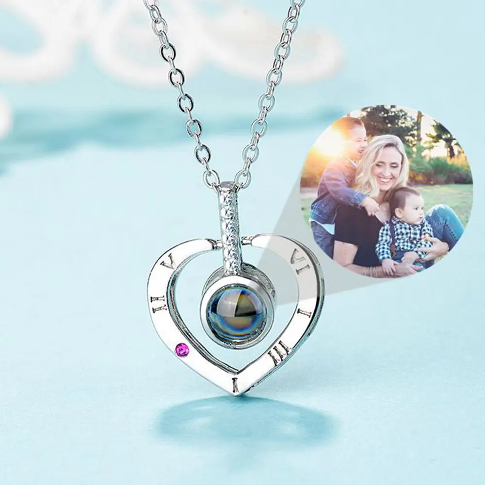925 Sterling Silver Custom Photo Necklace Personalized Projection Love Pendant Necklace for Women Mom Wife Jewelry Memorial Gift