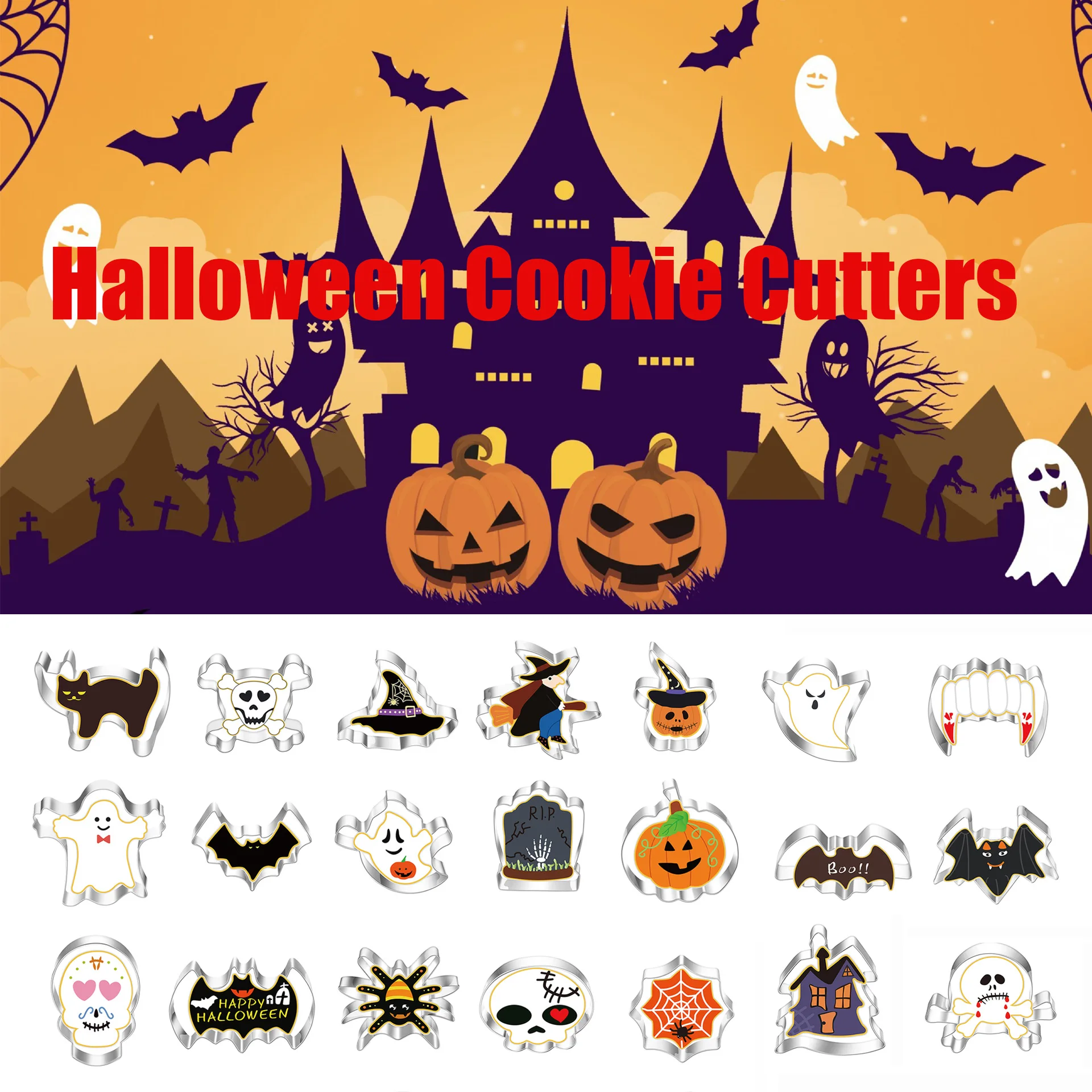 

27 Styles Halloween Cookies Cutter Mini Metal Cute Fondant Cutter Set Chocolate Mold Baking Accessories Cookie Decorating Tools