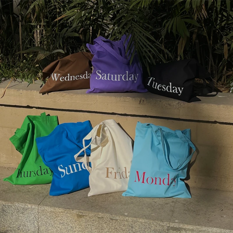 

Monday To Sunday Canvas Bag Women Casual Large Capacity Totes Creative All-match Letter Printed Shopping Shouler Bags 2022 New