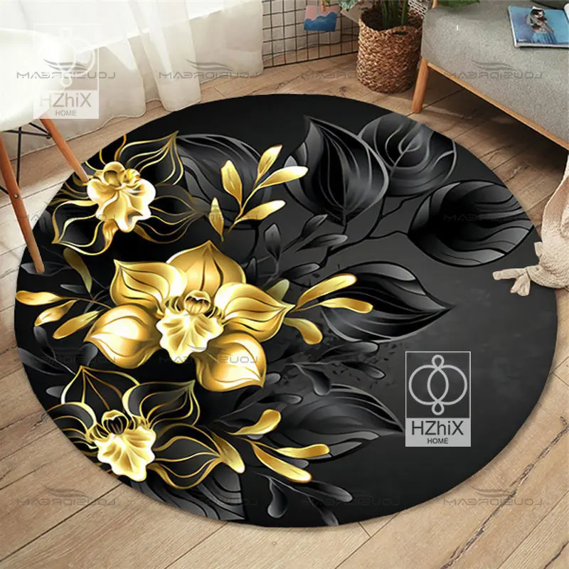 

Flower Area Rugs Home Decoration Anti-Slip Gold Rose Pattern Floor Mat Children's Bedroom Hallway Bedside Carpet for Living Room