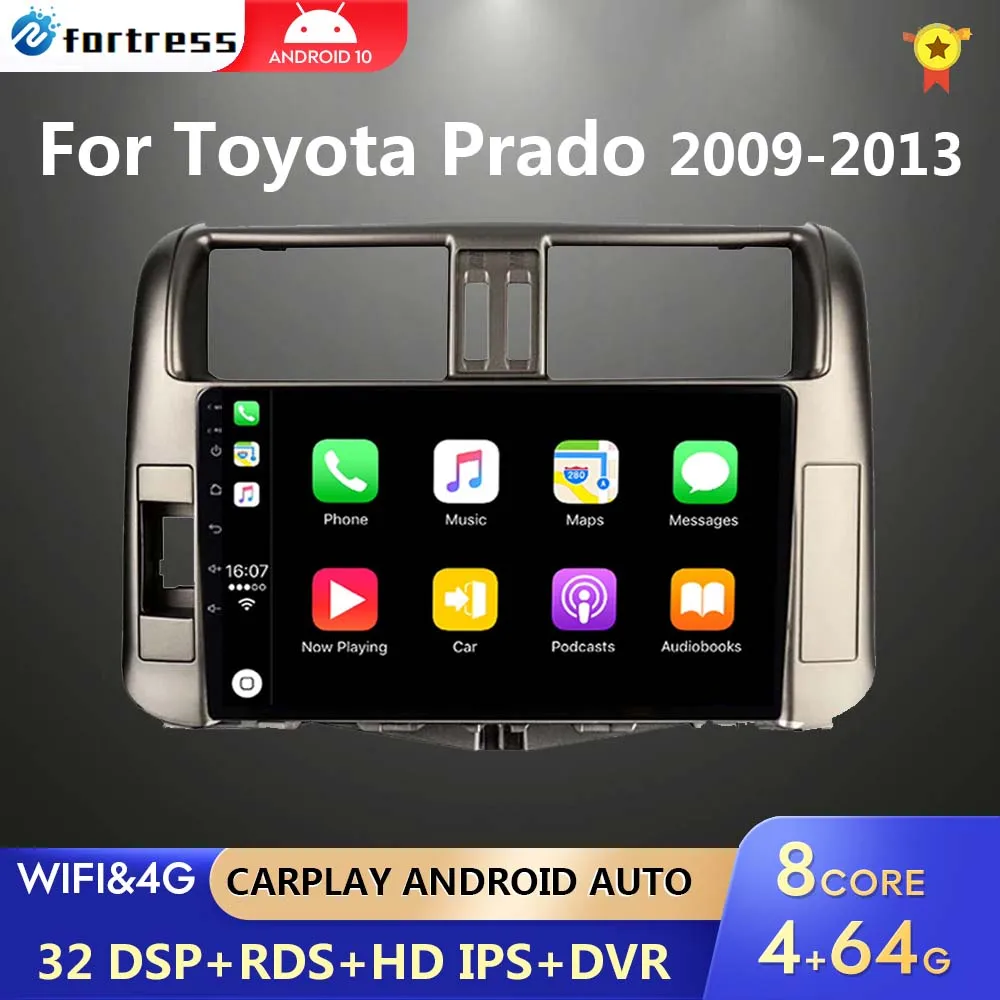 Radio multimedia con GPS para coche, radio con Android 10, 2 Din, PX6, para Toyota Land Cruiser Prado J 150, 2009-2013