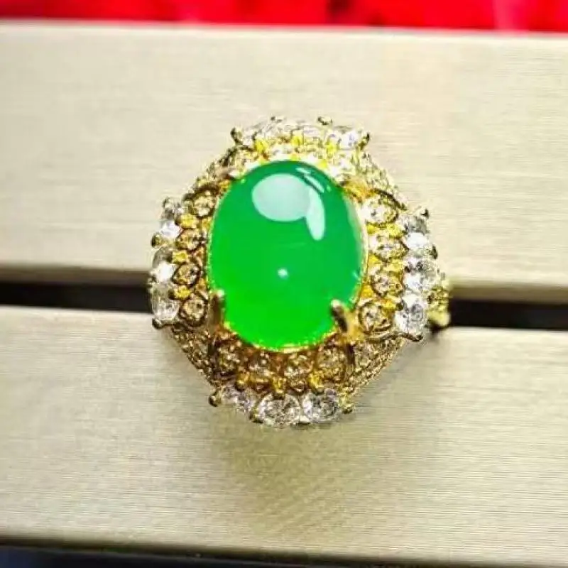 Женское кольцо из зеленого нефрита Регулируемые кольца натурального халцедона
