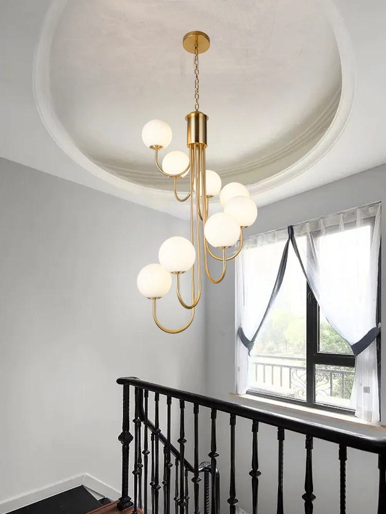

Stair Light Long Chandelier Simple Modern High Oblique Roof Living Room Corridor Rotating Staircase Loft Apartment Chandelier